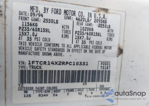 1994 Ford Ranger Super Cab из США, поврежденный, VIN 1FTCR14X2RPC10331